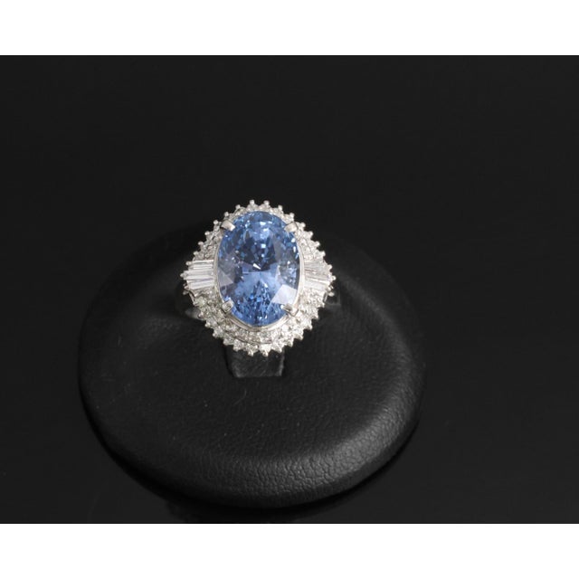 Late 20th Century Fine 7.43ct Gia Ceylon Blue Sapphire & 0.60ct Diamond Platinum Ring, Size 5.75 For Sale - Image 4 of 18