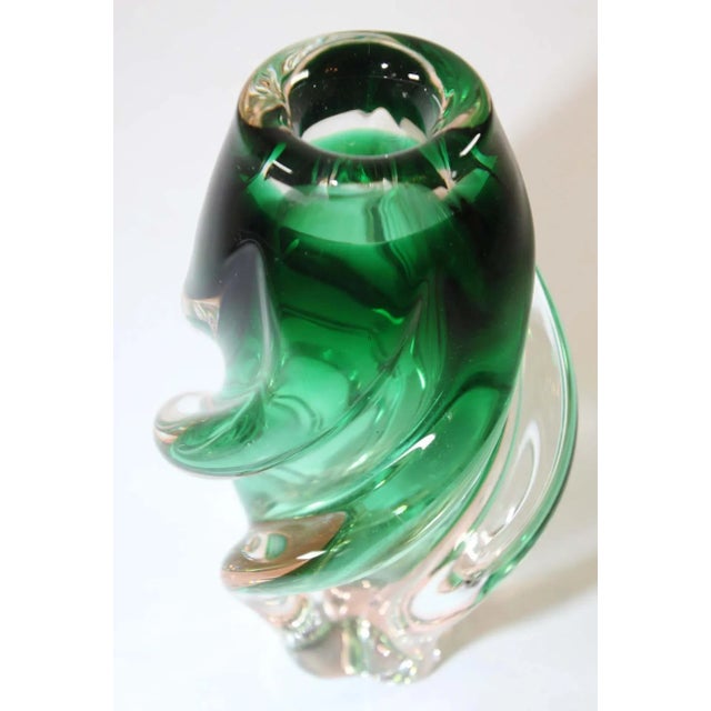 Handblown Art Glass Vase in Green Twisted Organic Shape For Sale - Image 4 of 13