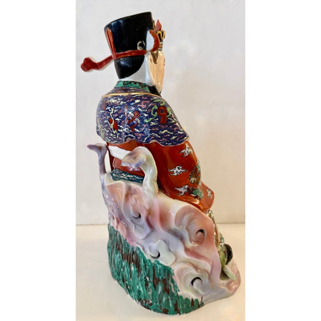 Ceramic Lu Xing Chinese Polychrome Glazed Porcelain Statue For Sale - Image 7 of 15