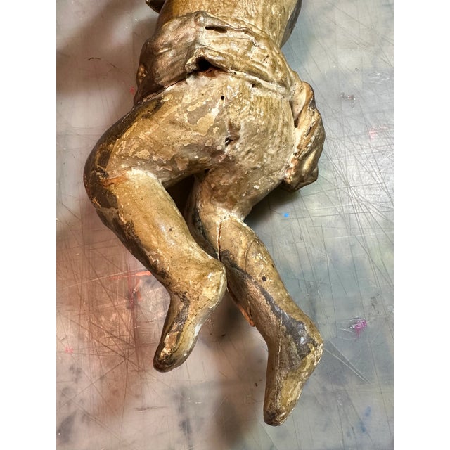 Gold Pair 17th Century Italian Hand Carved Baroque Giltwood Putti For Sale - Image 8 of 11