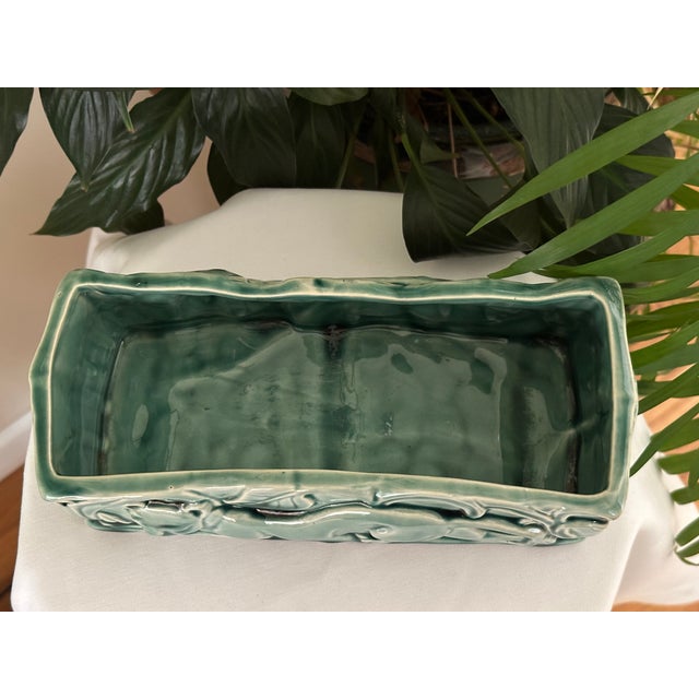 Mid-Century Modern Vintage Green Panther Planter Rectangular Ceramic Console Bowl Mid Century Art Pottery For Sale - Image 3 of 8