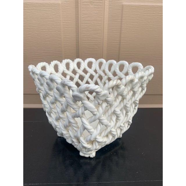 Ceramic 1980s French Country White Ceramic Woven Rope Cachepot Basket For Sale - Image 7 of 12
