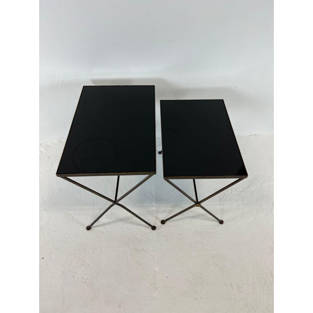 Modernist Nesting Tables in Metal and Black Glass, 1950s, Set of 2 For Sale - Image 10 of 13