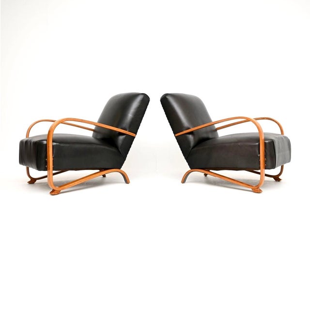 1930s Vintage French Art Deco Leather Armchairs by Jindrich Halabala, 1930, Set of 2 For Sale - Image 5 of 13