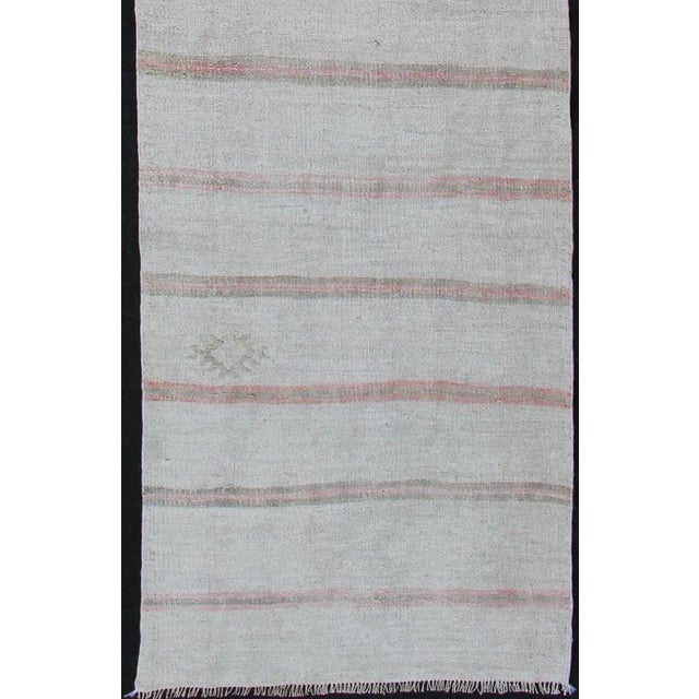 Mid 20th Century Vintage Turkish Kilim Runner With Stripes in Light Coral and Neutral Tones For Sale In Atlanta - Image 6 of 11