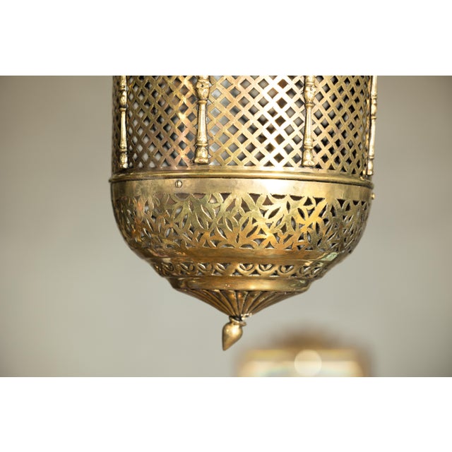 Indian Pierced Brass Hanging Decorative Lantern with Moorish Arch Motifs For Sale - Image 11 of 18