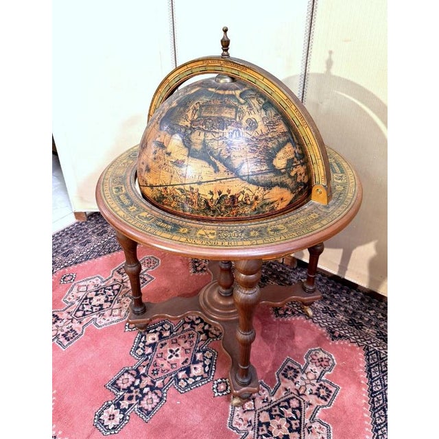 vintage 70' world map bar cooler compartment castor feet