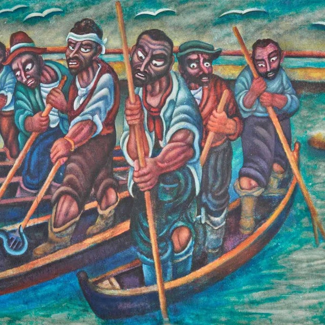Wood Bruno Fantini, Young Fishermen, 2000s, Oil on Canvas For Sale - Image 7 of 9