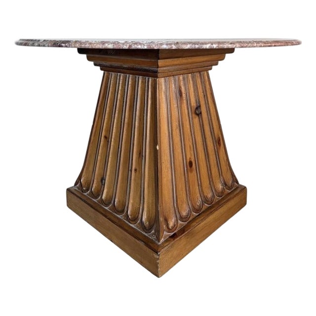 Kreiss "Duchess" Marble + Sculptural Wood Pedestal Card Table Game Table Dining For Sale