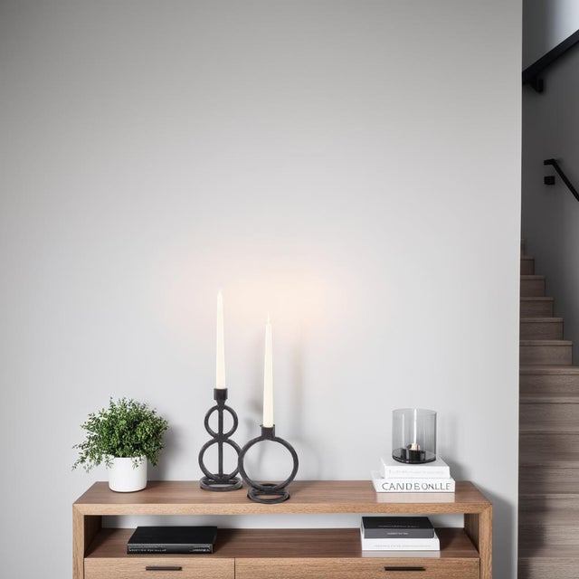 Contemporary Double Circle Arman Aluminum Candlestick in Black For Sale - Image 3 of 11