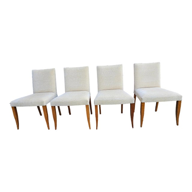 Set of Four Dakota Jackson Crimped Velvet Upholstered and Maple Side Chairs For Sale