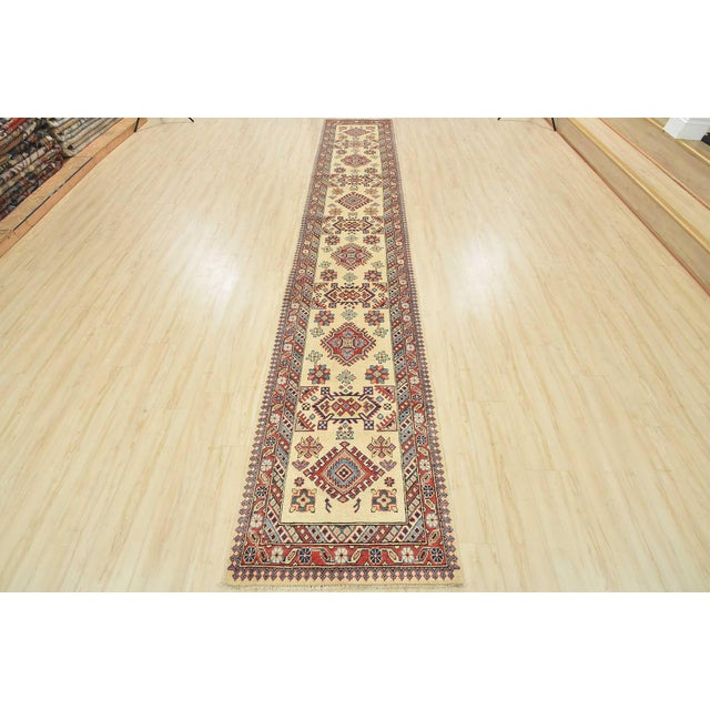 Tribal Kazak Runner 2’9” X 15′ Beige Wool Tribal Hand-Knotted Oriental Rug For Sale - Image 3 of 12