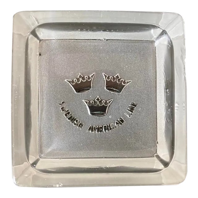 Antique Swedish Clear Frosted Glass Crown Design Catchall Square Dish For Sale