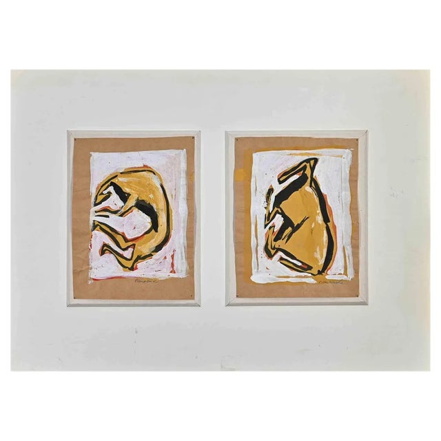 After Jose Ortega, Abstract Composition, Tempera & Watercolor, 1970s For Sale