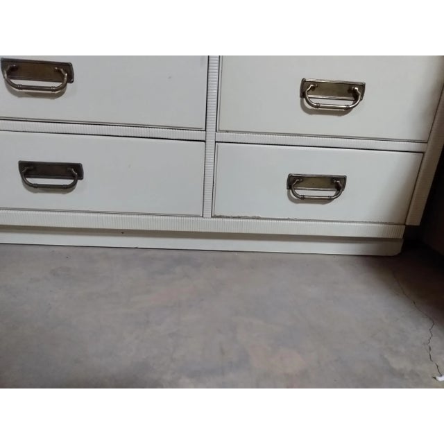 Wood Vintage Wicker Steal Quality Drexel Mid-Century Modern Natural Rattan & Solid Wood Modern Aged White Lacquered Dresser Glass Style Near Tommy Bahama For Sale - Image 7 of 12
