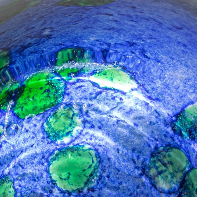 French Blue and Green Mouth-Blown Cased Art Glass Vase from La Rochère, 1960s For Sale - Image 16 of 17