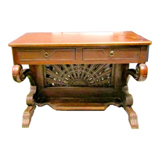 Antique French Style Hardwood Two Drawer Console Table Swan Legs Circa 1800s For Sale