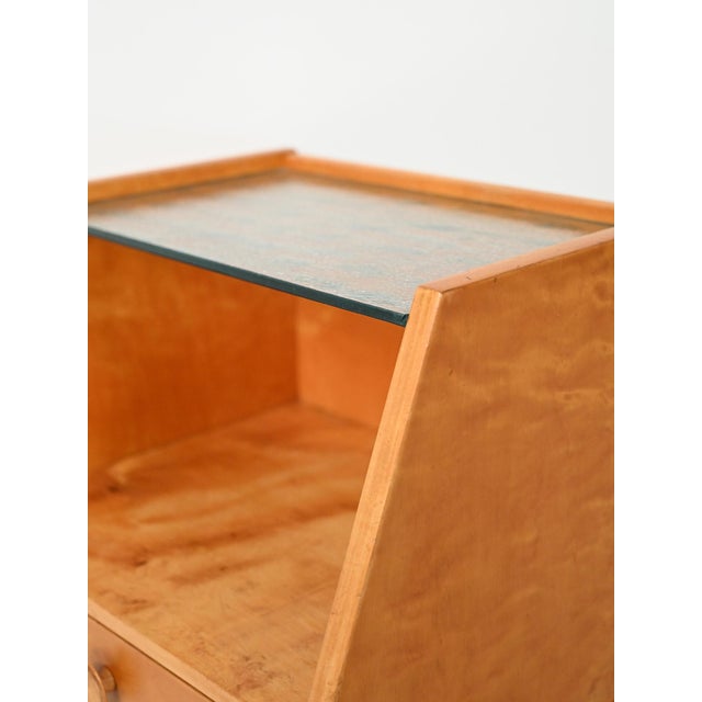 Tan Vintage Scandinavian Bedside Table in Birch Burl, 1940s For Sale - Image 8 of 11