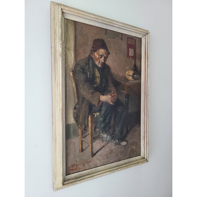 Edwardo Scognamiglio Antique Oil Painting Portrait of a Peasant For Sale - Image 13 of 14