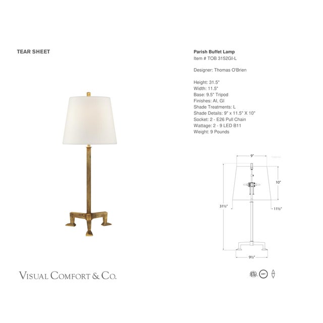 Thomas O'Brien by Visual Comfort Signature Parish Buffet Lamp in Gilded Iron with Linen Shade Designer: Thomas O'Brien...