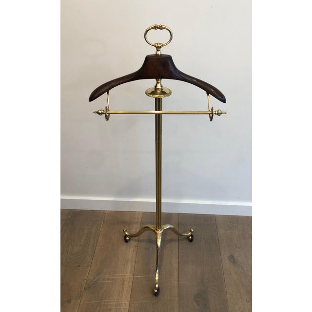 1940s Neoclassical Style Brass and Wood Valet Stand on Casters For Sale - Image 4 of 12