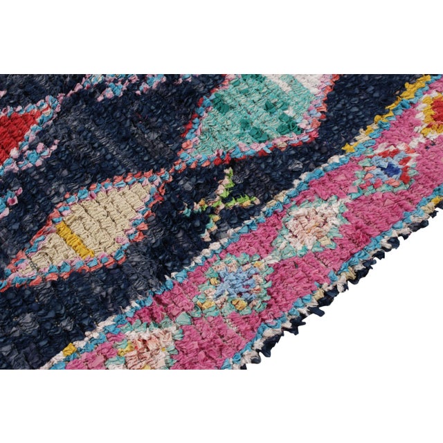 Vintage Berber Moroccan Kilim in Blue, Pink Geometric Lozenge Pattern For Sale - Image 4 of 6