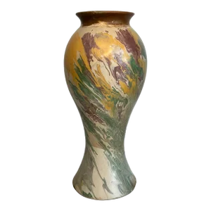 Vintage Modern Marbled Ceramic Peruvian Vase in Butterscotch, Green & Mauve