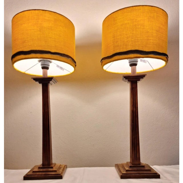 Wood Vintage Table Lamps with Oak Base and Handmade Fabric Shade from Lamplove, 1980s, Set of 2 For Sale - Image 7 of 11