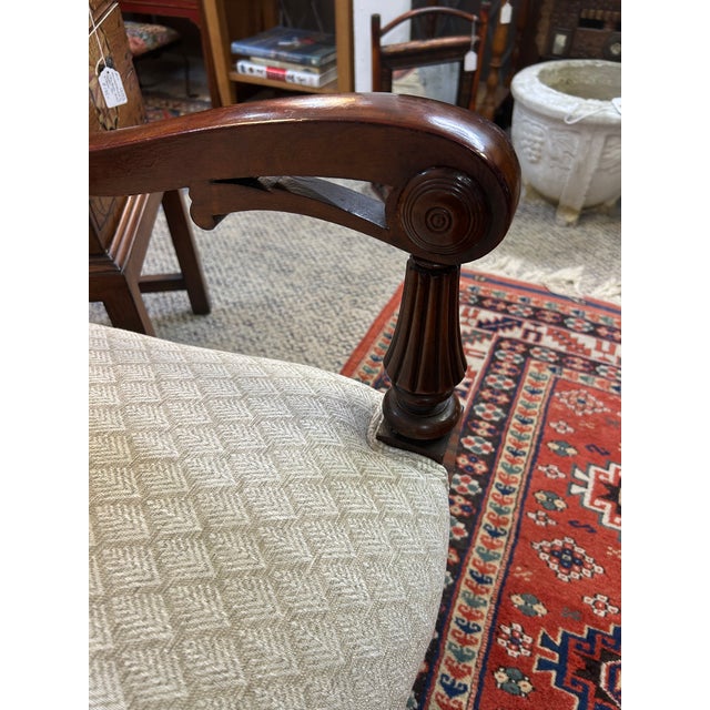 Traditional Small Antique Dark Wood Edwardian Loveseat With New Upholstery For Sale - Image 3 of 11