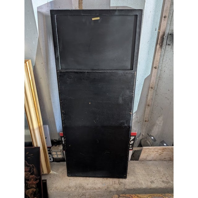 Vintage Chinoiserie Black Lacquer Mirror | Hand-Painted Bird & Blossom Panel With Brass Corners For Sale In Washington DC - Image 6 of 6