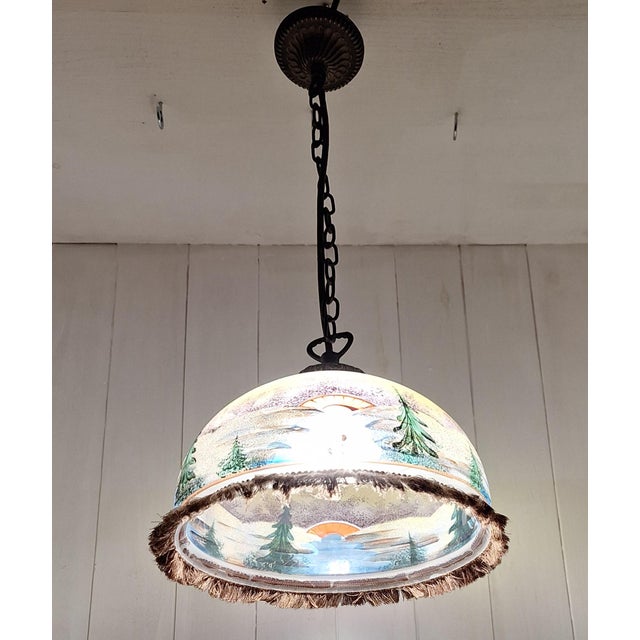Antique Ceiling Lamp with Glass Shade and Brass Mounting, 1900s For Sale - Image 5 of 9