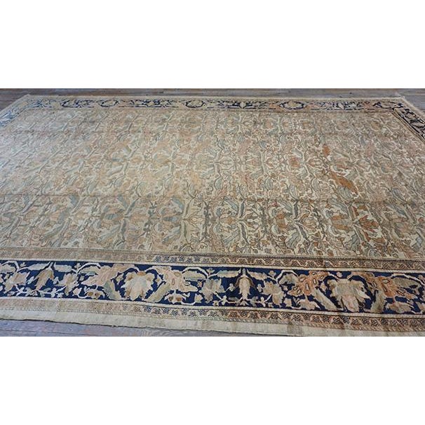 1880s Beige Traditional Floral Antique Knotted Wool Persian Malayer Gallery Rug For Sale - Image 4 of 9