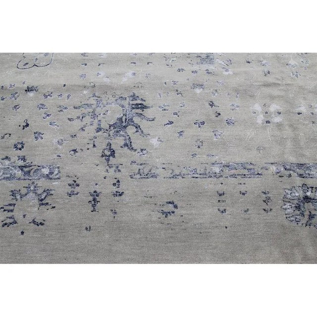 Handwoven Wool and Silk Light Gray/Blue Artisan Style Rug 12'1" X 15'8" For Sale - Image 4 of 12