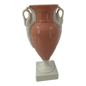 1920s Lenox Classic Coral Empire Vase With White Swan Handles & Pedestal