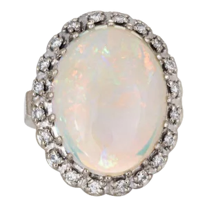 Vintage 14.50ct Natural Opal Diamond Ring 14k White Gold Large Oval Cocktail 5 size 5