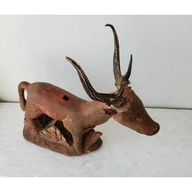 Wood Old Bali or Java Temple Deer Statue Indonesian Folk Art Carving For Sale - Image 7 of 11
