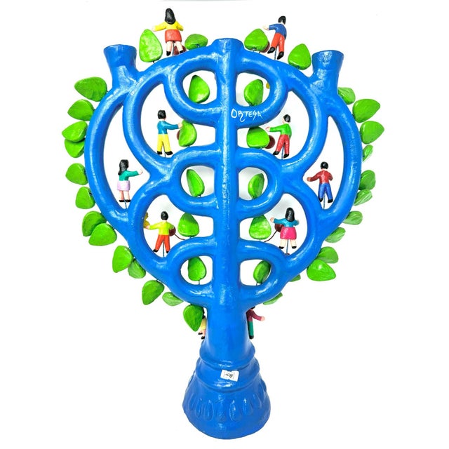 Mexican 1990s Gerardo Ortega 'Tree of Life' From Tonalá, Mexico - 20.5" H X 16" W For Sale - Image 3 of 11