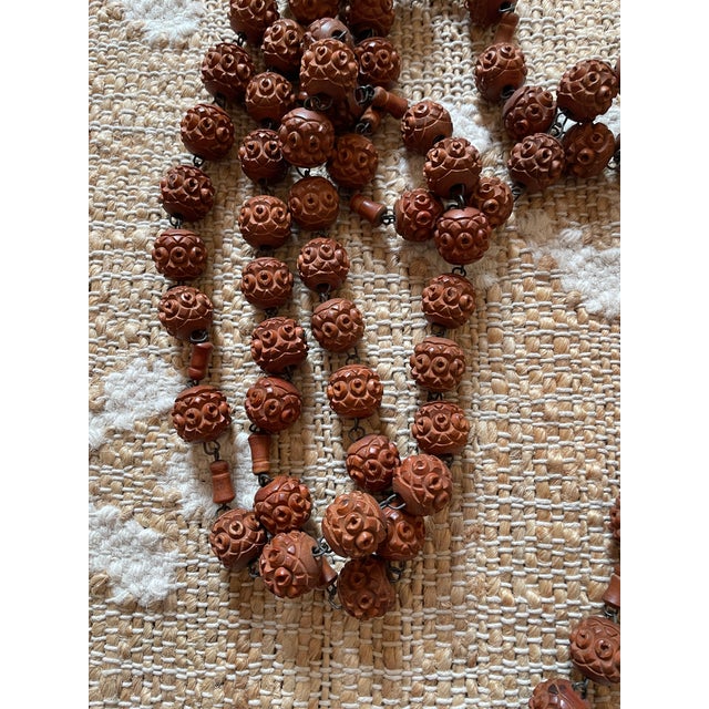 Wood Vintage Large 50 Inch French Roseary Carved Corozo Beads Wooden Cross For Sale - Image 7 of 9
