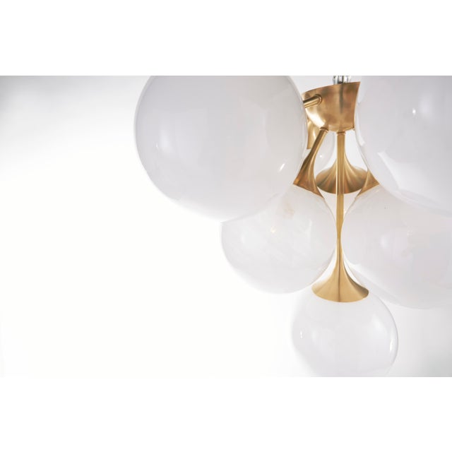 AERIN for Visual Comfort Signature Cristol Tiered Chandelier in Hand-Rubbed Antique Brass with White Strie Glass For Sale In Houston - Image 6 of 11