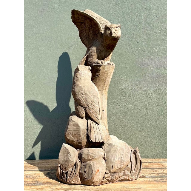 Vintage Hand Carved Owl Perch For Sale - Image 4 of 12