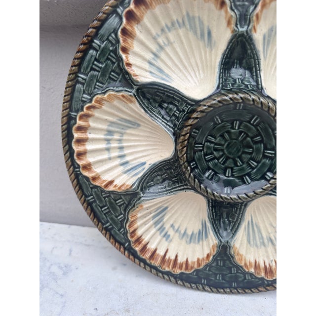 French 19th Century Majolica Oyster Plate Longchamp For Sale - Image 3 of 4