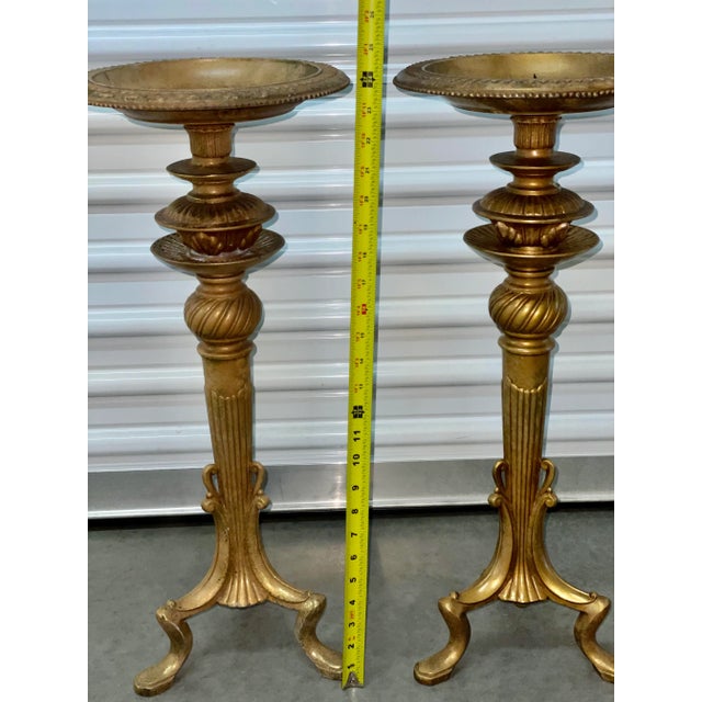 Art Deco French Provincial Brass Tripod Torchieres Candle Holders - A Pair For Sale - Image 9 of 10