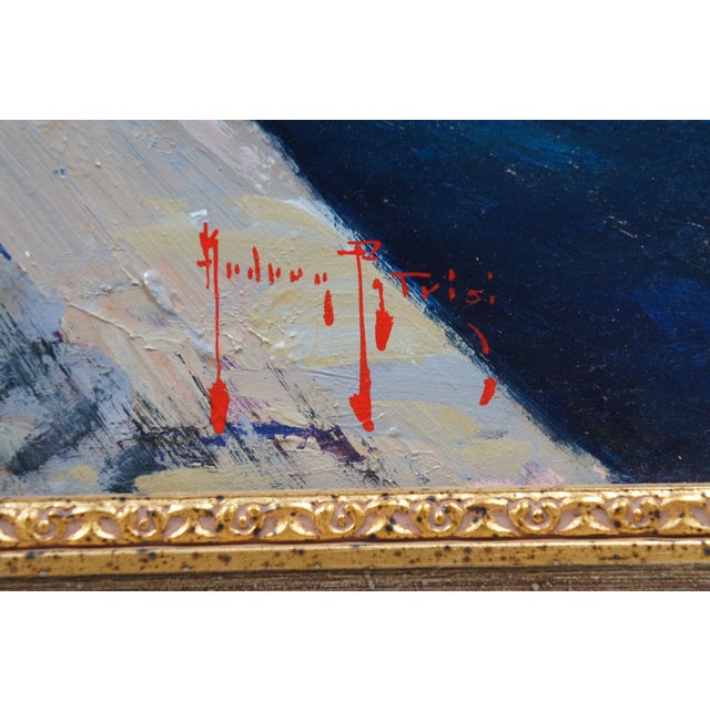 Andrea Patrisi Posillipo Naples Nautical Harbour Boat Oil Painting on Board 37" For Sale - Image 10 of 12