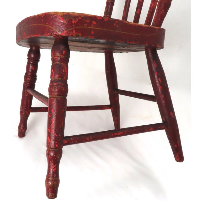 Cute Mid 1800s Antique American Small Childs Chair for Earl - Nice Original Red Hand Painted Features For Sale - Image 9 of 13