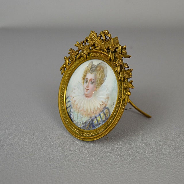 Luc, Miniature Portrait of a Lady in Elizabethan Costume, 1800s, Painting, Framed For Sale - Image 8 of 15