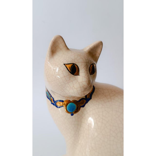 Beige Ceramic Cat from Longwy, 1970s For Sale - Image 8 of 10