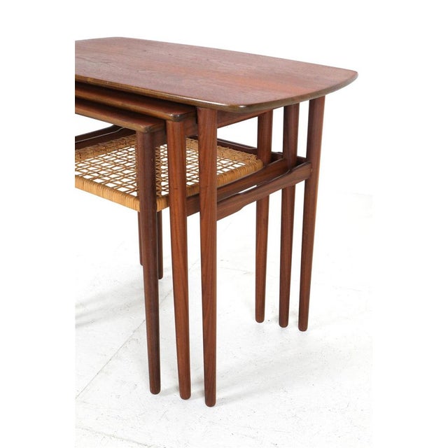 Mid-Century Danish Teak Nesting Tables with Rattan Shelves, 1960s, Set of 3 For Sale - Image 12 of 18