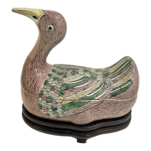 Mid 20th Century Chinoiserie Duck or Goose Tureen on Carved Wood Stand