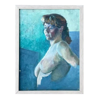 Vintage Boho Original Nude Portrait on Board For Sale
