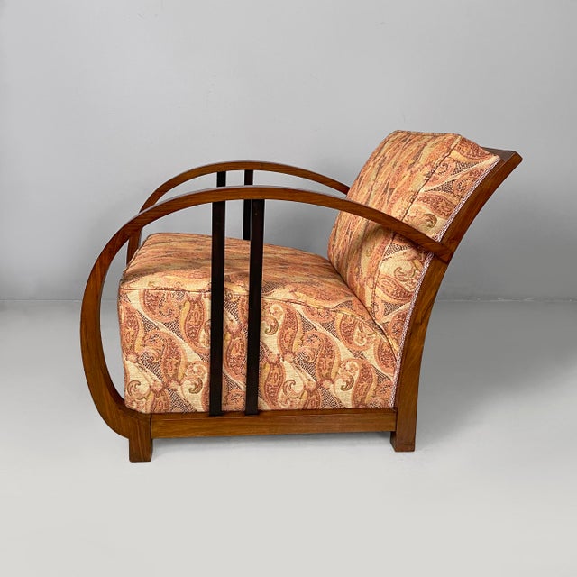 Art Deco Italian Armchairs in Wood and Fabric, 1930s, Set of 2 For Sale - Image 3 of 18